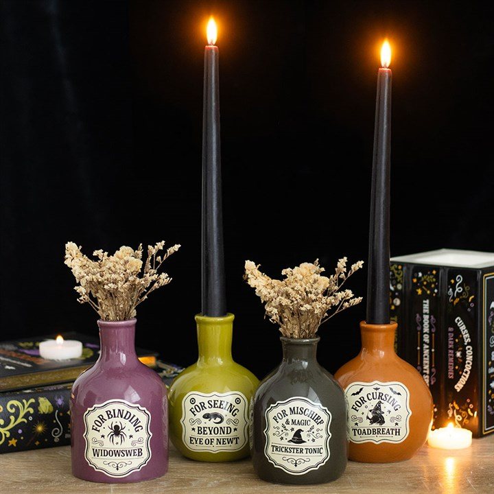 Set of 4 Witches Magic Potion Bottle Vases and Candle Holders