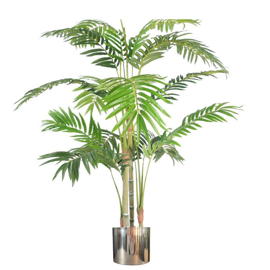 120cm (4ft) Realistic Artificial Areca Palm With Pot With Silver Metal Planter