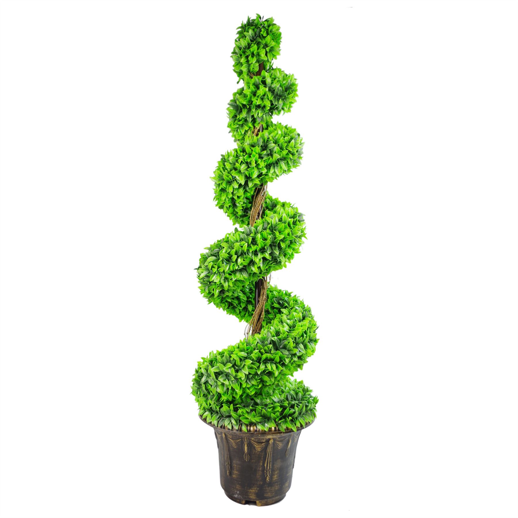 120cm Green Large Leaf Artificial Boxwood Spiral Tree with Decorative Planter - Leaf Brand - Image 3