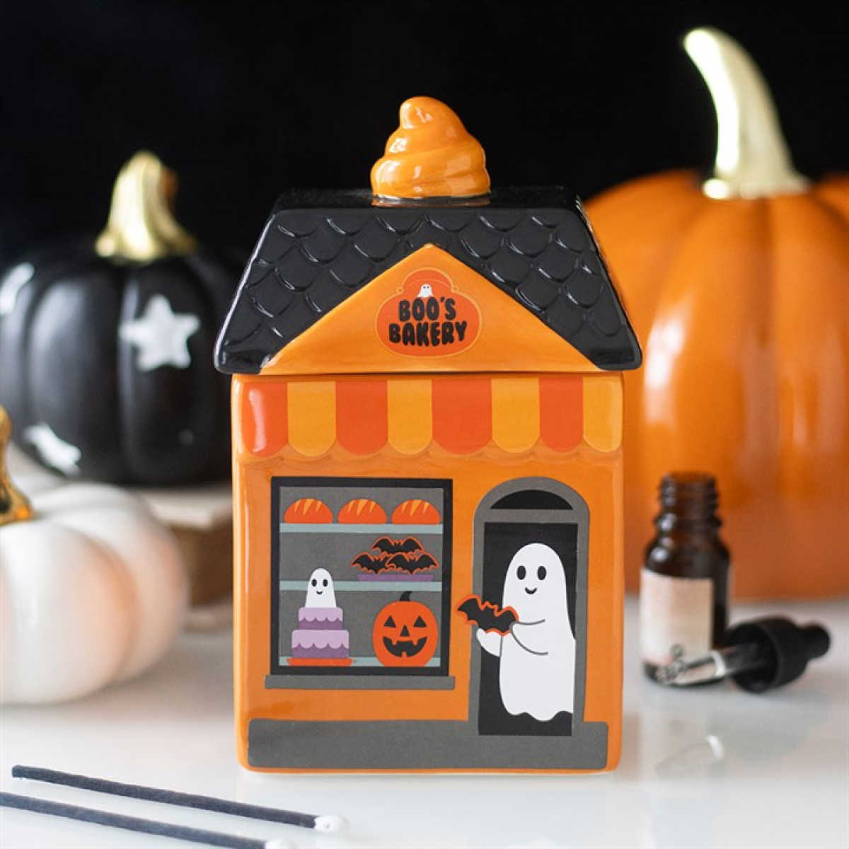 Boo's Halloween House Bakery Ceramic Oil Burner. Haunted House Decor.